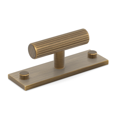Armac Martin MIX Straight Knurled T-bar Handle & Backplate in 65mm / Satin Antique Satin Lacquered