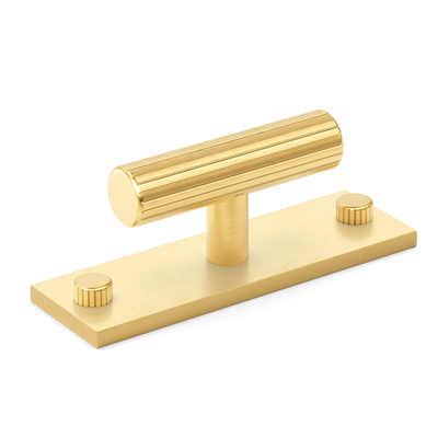 Armac Martin MIX Straight Knurled T-bar Handle & Backplate in 65mm / Satin Brass Lacquered