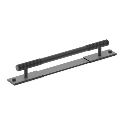 Armac Martin MIX Straight Knurled Pull Handle & Backplate in 128mm / Matt Black Lacquered
