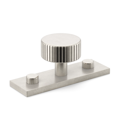 Armac Martin MIX Straight Knurled Cabinet Knob & Backplate in 54mm / Barrelled Nickel Plate