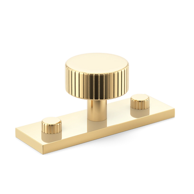 Armac Martin MIX Straight Knurled Cabinet Knob & Backplate in 54mm / Polished Brass Unlacquered