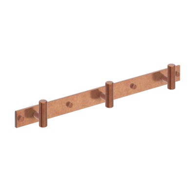 Armac Martin MIX Straight Knurled Wall Hook Rack in 384mm (3 hooks) / Aged Copper