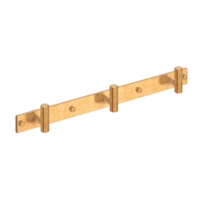 Armac Martin MIX Straight Knurled Wall Hook Rack in 384mm (3 hooks) / Burnished Brass