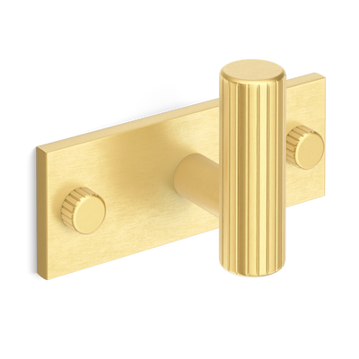 Armac Martin MIX Straight Knurled Single Horizontal Wall Hook in 84mm / Satin Brass Lacquered