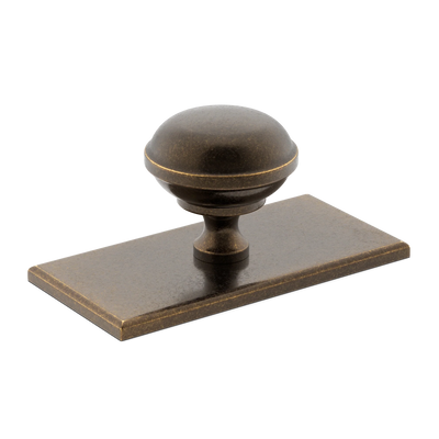 Armac Martin Queslett Cabinet Knob with Rectangular Backplate in 28mm / Dark Aged Brass