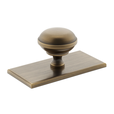 Armac Martin Queslett Cabinet Knob with Rectangular Backplate in 28mm / Satin Antique Satin Lacquered