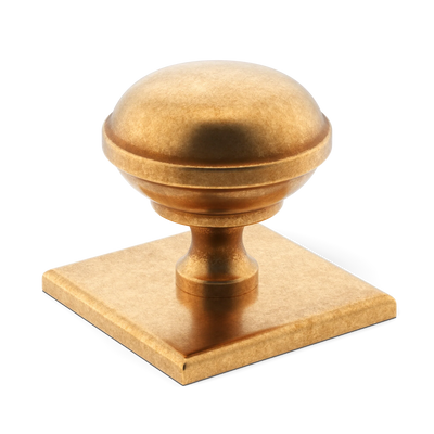 Armac Martin Queslett Cabinet Knob with Square Backplate in 28mm / Burnished Brass