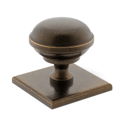 Armac Martin Queslett Cabinet Knob with Square Backplate in 28mm / Dark Aged Brass