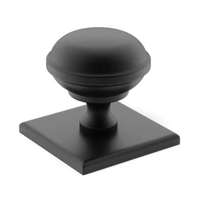 Armac Martin Queslett Cabinet Knob with Square Backplate in 28mm / Matt Black Lacquered