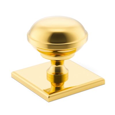 Armac Martin Queslett Cabinet Knob with Square Backplate in 28mm / Polished Brass Lacquered