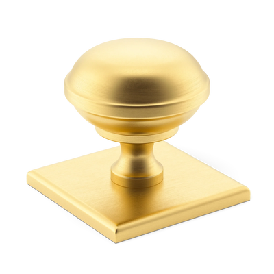 Armac Martin Queslett Cabinet Knob with Square Backplate in 28mm / Satin Brass Lacquered