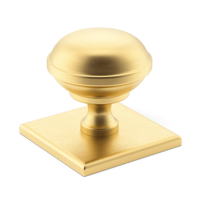 Armac Martin Queslett Cabinet Knob with Square Backplate in 28mm / Satin Brass Satin Lacquered