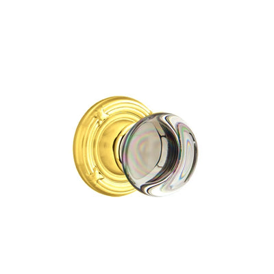 Emtek Providence Glass Knob with Ribbon & Reed Rosette in Unlacquered Brass