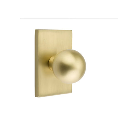 Emtek Orb Knob with Modern Rectangular Rosette in Satin Brass