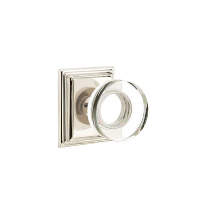 Emtek Modern Disc Glass Knob with Wilshire Rosette in Polished Nickel