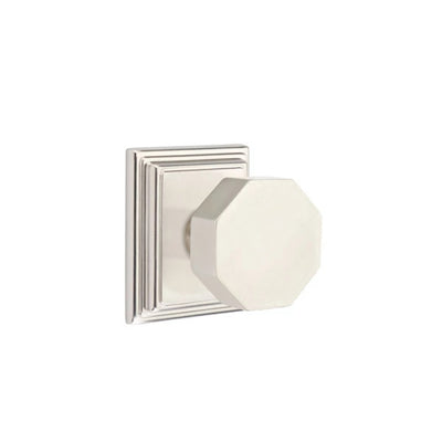 Emtek Octagon Knob with Wilshire Rosette in Satin Nickel