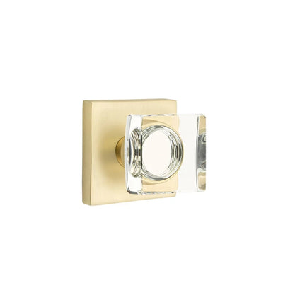 Emtek Modern Square Glass Knob with Square Rosette in Satin Brass
