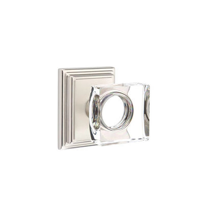 Emtek Modern Square Glass Knob with Wilshire Rosette in Satin Nickel