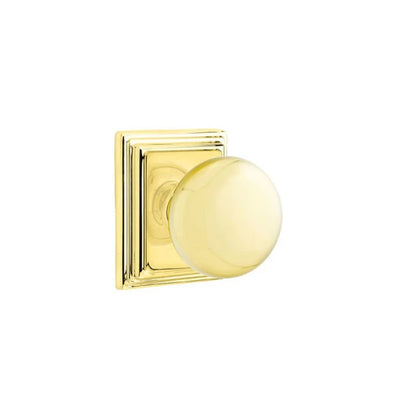 Emtek Providence Knob with Wilshire Rosette in Unlacquered Brass