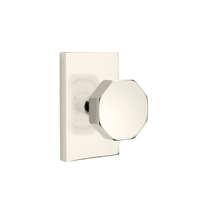 Emtek Octagon Knob with Modern Rectangular Rosette in Polished Nickel