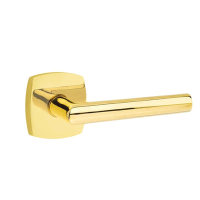 Emtek Stuttgart Lever with Urban Modern Rosette in Unlacquered Brass