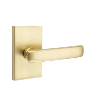 Emtek Geneva Lever with Modern Rectangular Rosette in Satin Brass