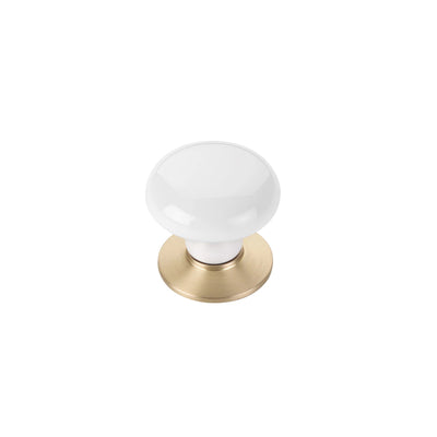 Emtek Porcelain 1-3/8" Ice White Knob in Satin Brass