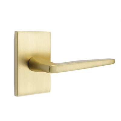 Emtek Hermes Lever with Modern Rectangular Rosette in Satin Brass