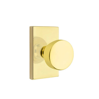 Emtek Laurent Knob with Modern Rectangular Rosette in Unlacquered Brass