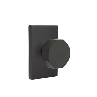 Emtek Octagon Knob with Modern Rectangular Rosette in Flat Black
