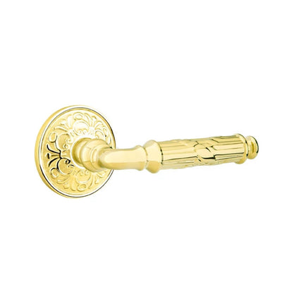 Emtek Ribbon & Reed Lever with Lancaster Rosette in Unlacquered Brass