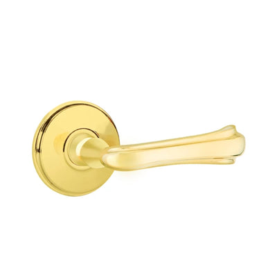 Emtek Wembley Lever with Watford Rosette in Unlacquered Brass