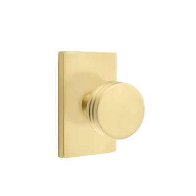Emtek Bern Knob with Modern Rectangular Rosette in Satin Brass