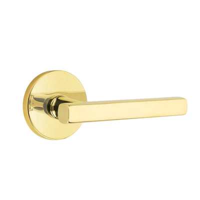 Emtek Freestone Lever with Disk Rosette in Unlacquered Brass