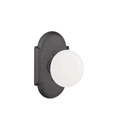 Emtek Madison Ivory Knob with #1 Rosette in Flat Black Steel