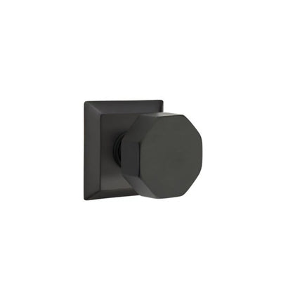 Emtek Octagon Knob with Quincy Rosette in Flat Black