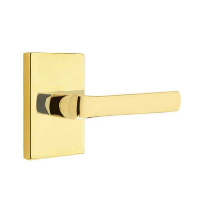Emtek Spencer Lever with Modern Rectangular Rosette in Unlacquered Brass