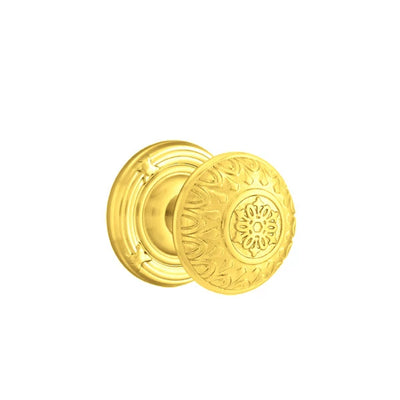 Emtek Lancaster Knob with Ribbon & Reed Rosette in Polished Brass
