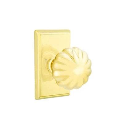 Emtek Melon Knob with Rectangular Rosette in Unlacquered Brass