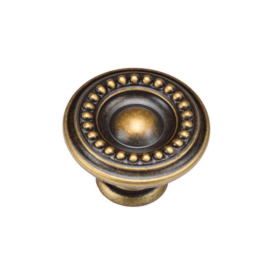 Ashley Norton MB4404 Beaded Round Knob in Distressed Brass