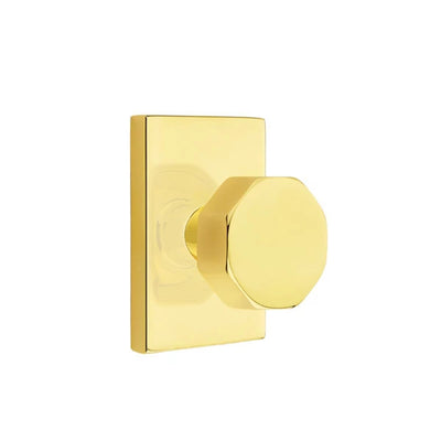 Emtek Octagon Knob with Modern Rectangular Rosette in Unlacquered Brass