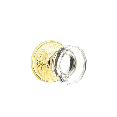 Emtek Lowell Knob with Lancaster Rosette in Unlacquered Brass