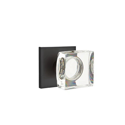 Emtek Modern Square Glass Knob with Square Rosette in Flat Black