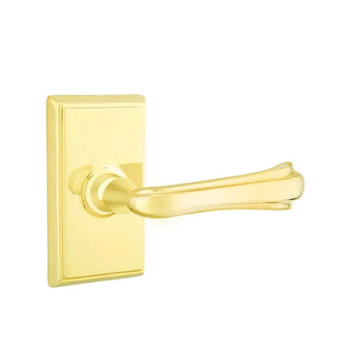Emtek Wembley Lever with Rectangular Rosette in Unlacquered Brass