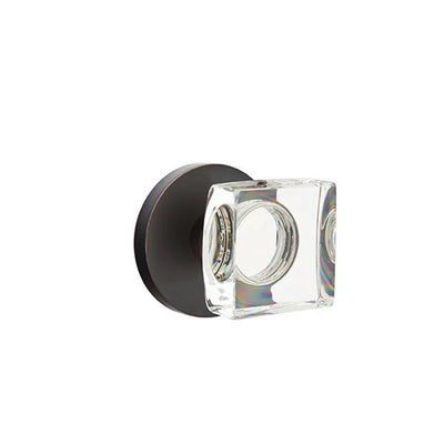 Emtek Modern Square Glass Knob with Disk Rosette in Oil Rubbed Bronze