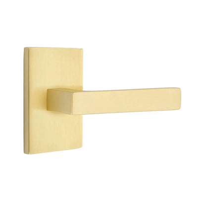 Emtek Dumont Lever with Modern Rectangular Rosette in Satin Brass