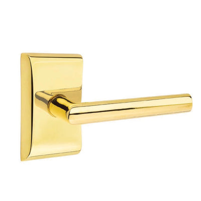 Emtek Stuttgart Lever with Neos Rosette in Unlacquered Brass
