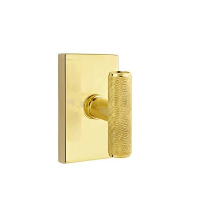 Emtek Ace Knurled Knob with Modern Rectangular Rosette in Unlacquered Brass