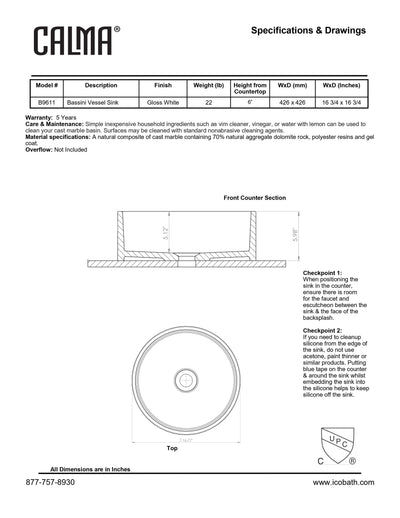 Bassini Vessel Sink - Gloss White