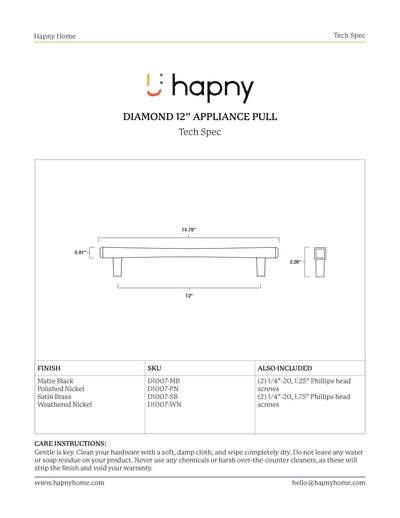 Diamond 12” Appliance Pull